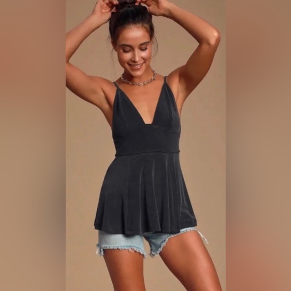 Free People v-neck tank top gray ribbed size large